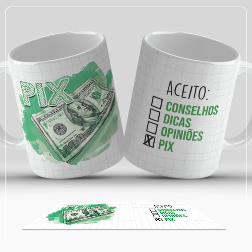 Caneca Divertida Aceito PIX 325ml Cerâmica Premium Presente Cria