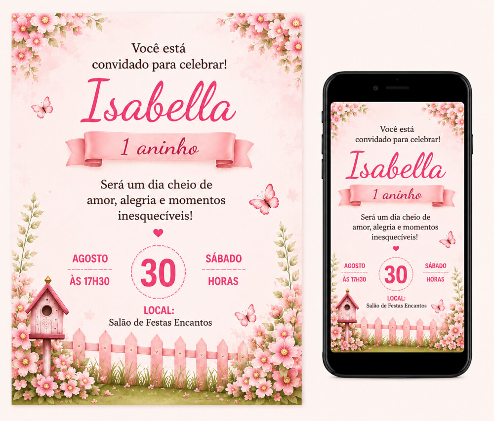 Convite Digital Jardim  Encantado - Grátis Save The date
