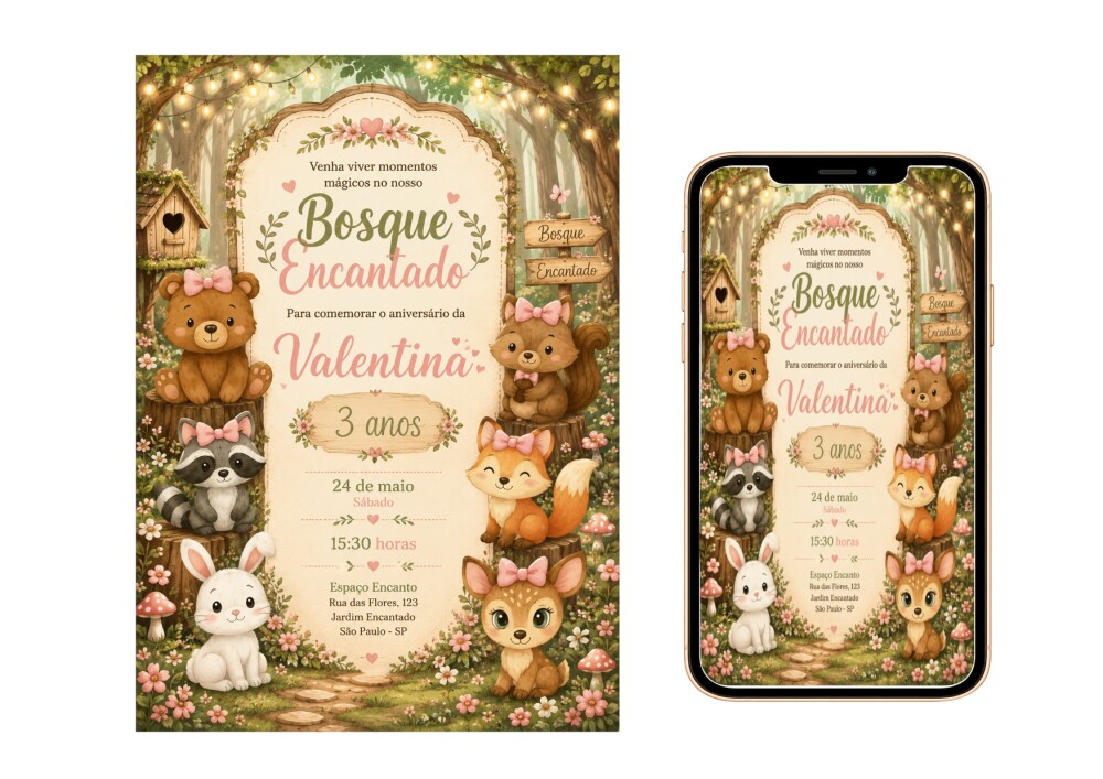 Convite Digital Bosque Encantado - Grátis Save The Date - Cópia