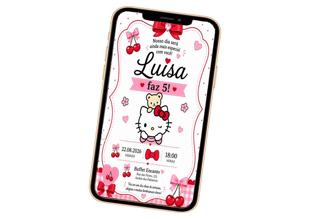 Convite Digital Hello Kitty - Grátis Save The Date