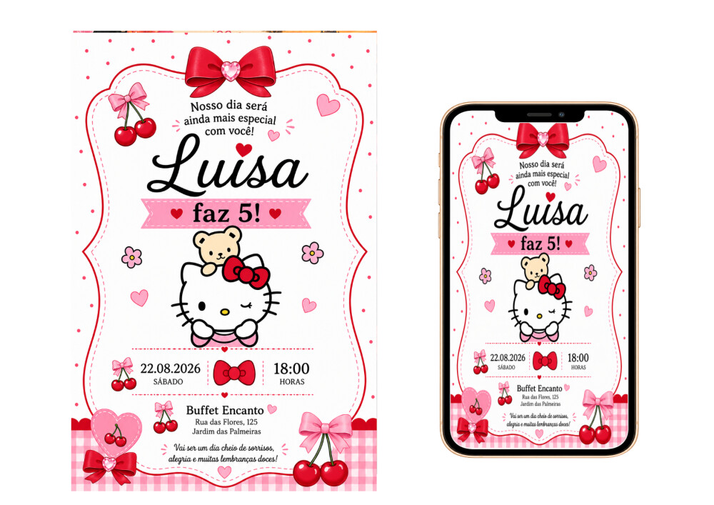 Convite Digital Hello Kitty - Grátis Save The Date