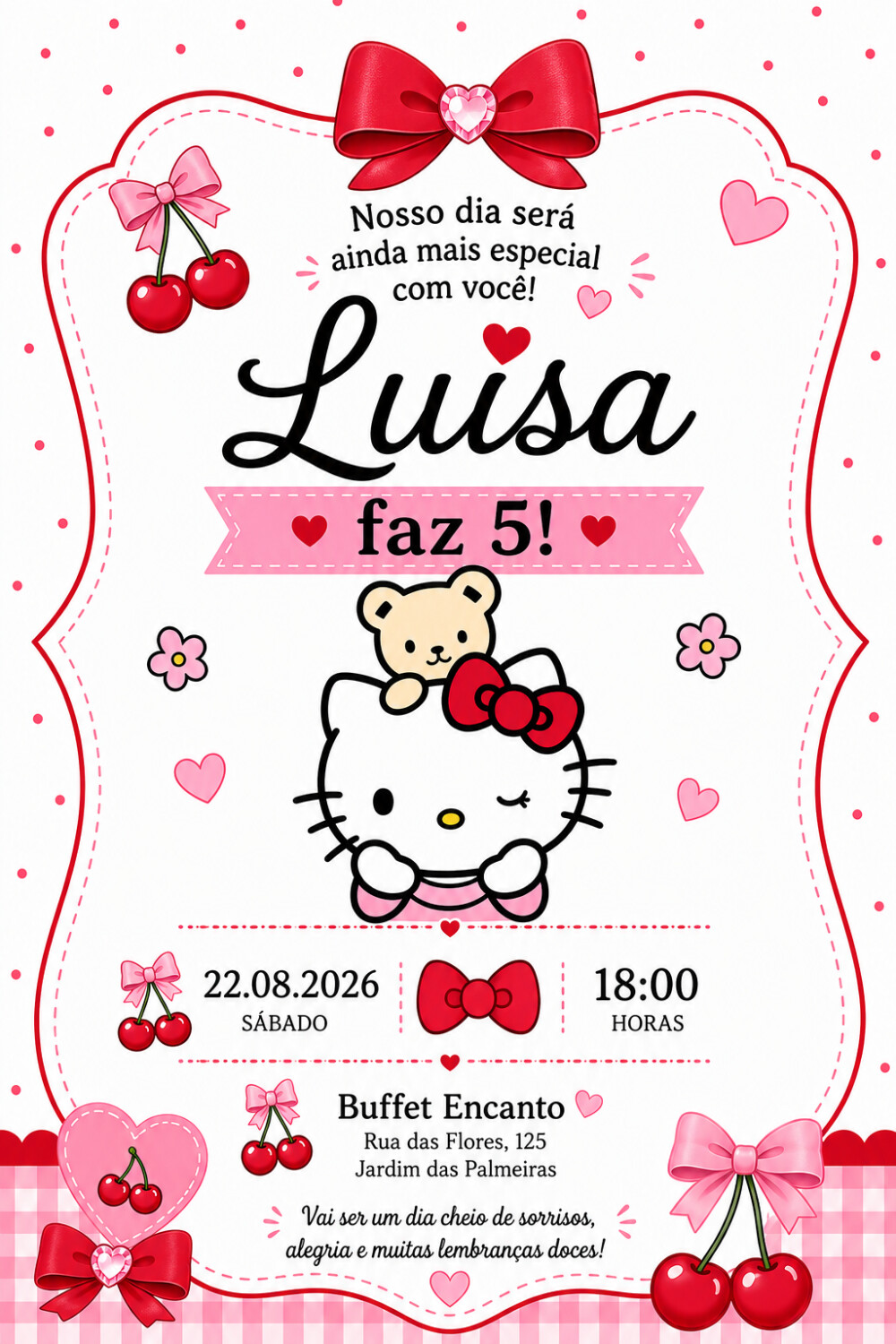 Convite Digital Hello Kitty - Grátis Save The Date