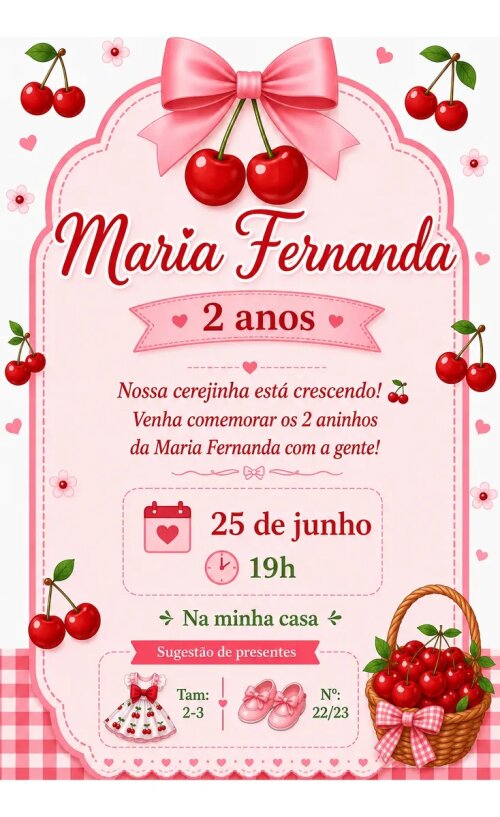 Convite Digital Cerejinha - Grátis Save The Date