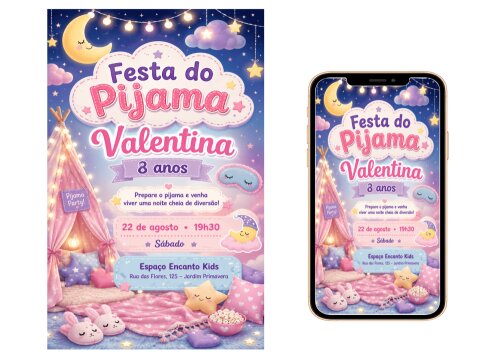 Convite Digital Festa do Pijama - Grátis Save The Date