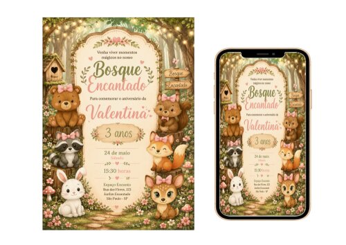 Convite Digital Bosque Encantado - Grátis Save The Date - Cópia