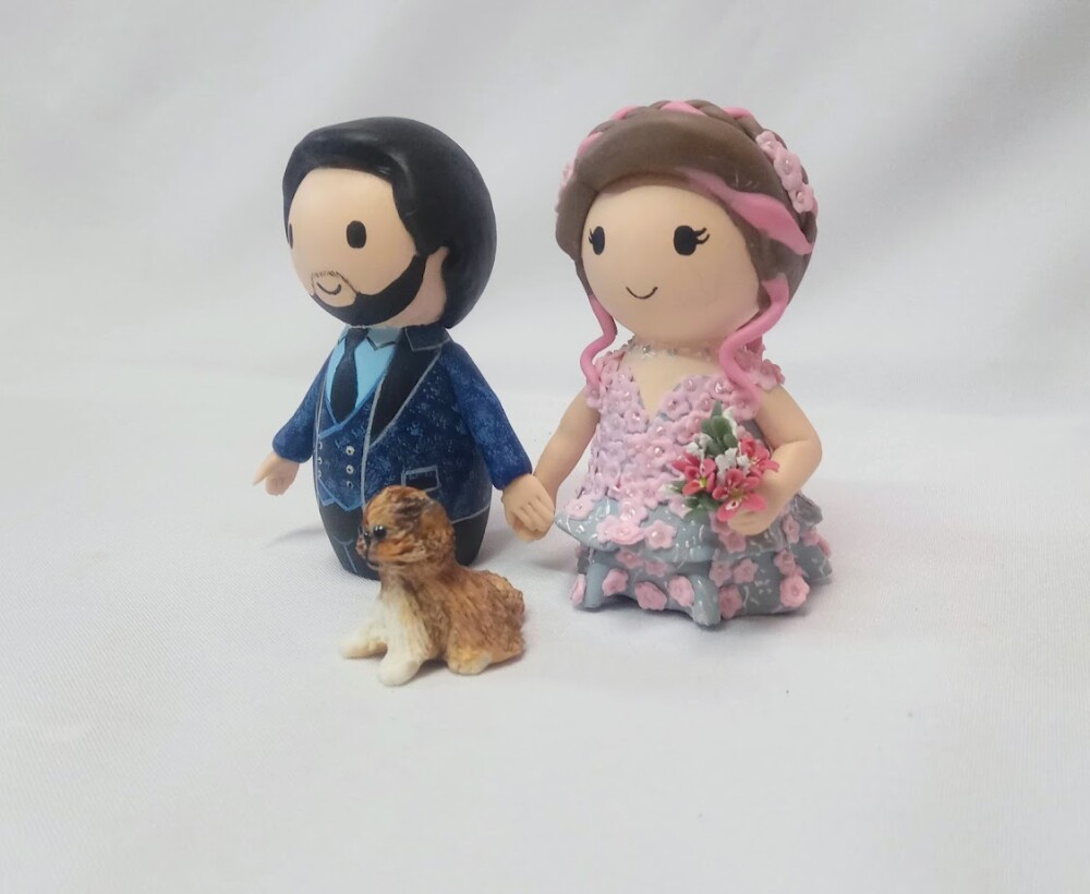 Noivinhos personalizados de madeira com 2 pets