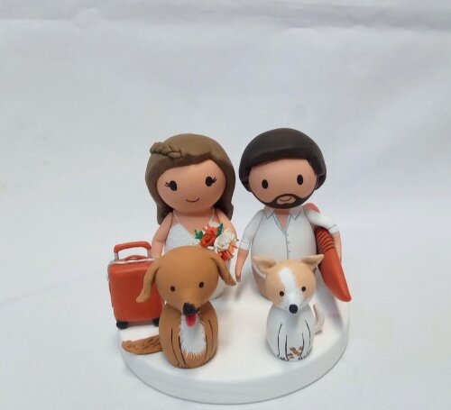 Noivinhos personalizados de madeira com 2 pets