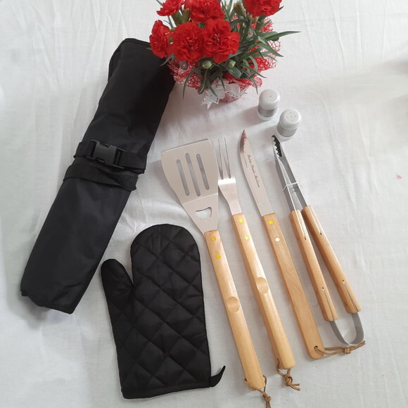 Kit Churrasco com Avental - 5184 -personalizado nos Talheres