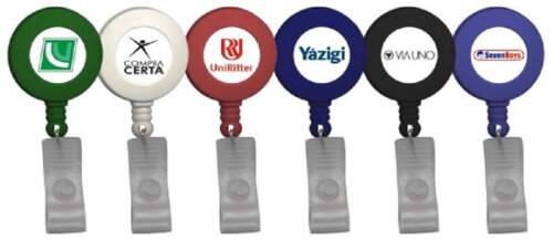 50 Porta Crachá Personalizado Retrátil de Plástico - Fy001