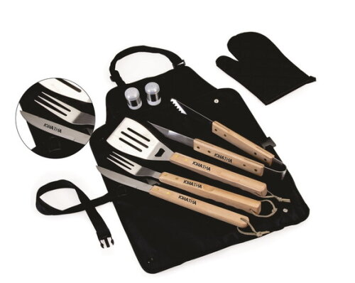 Kit Churrasco com Avental - 5184 -personalizado nos Talheres
