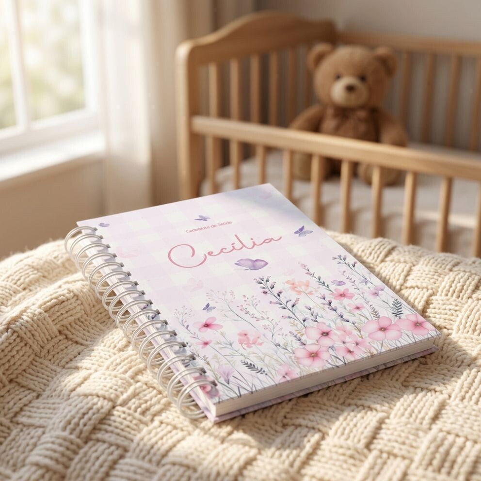 Caderneta de Saúde e Vacinação Personalizada – Floral Xadrez