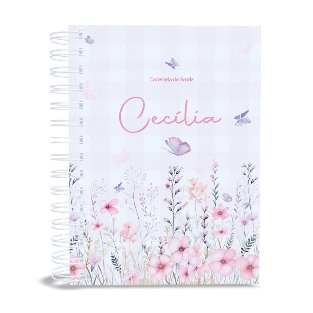 Caderneta de Saúde e Vacinação Personalizada – Floral Xadrez