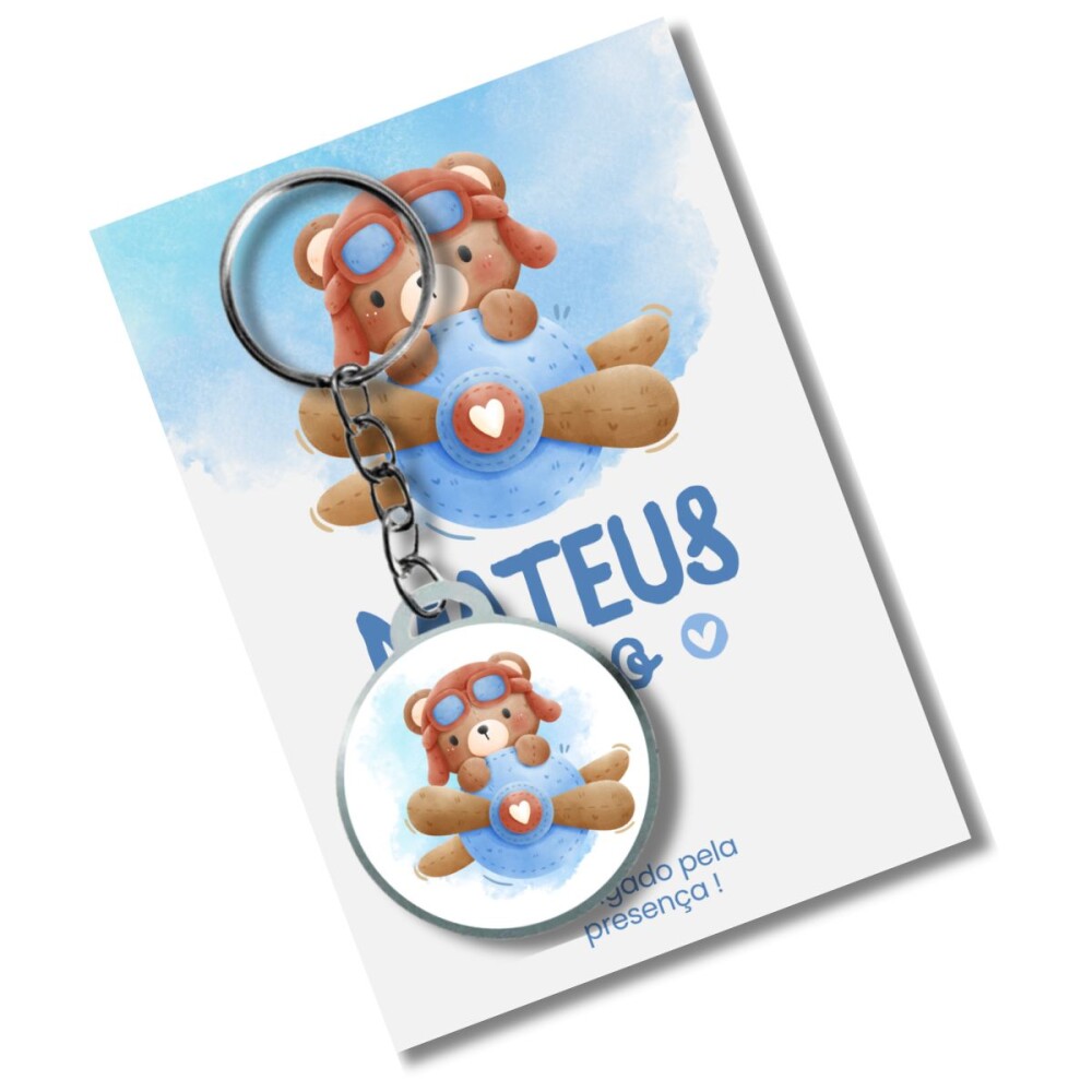Chaveiro Personzalizado Ursinho Aviador + card e embalagem * ades