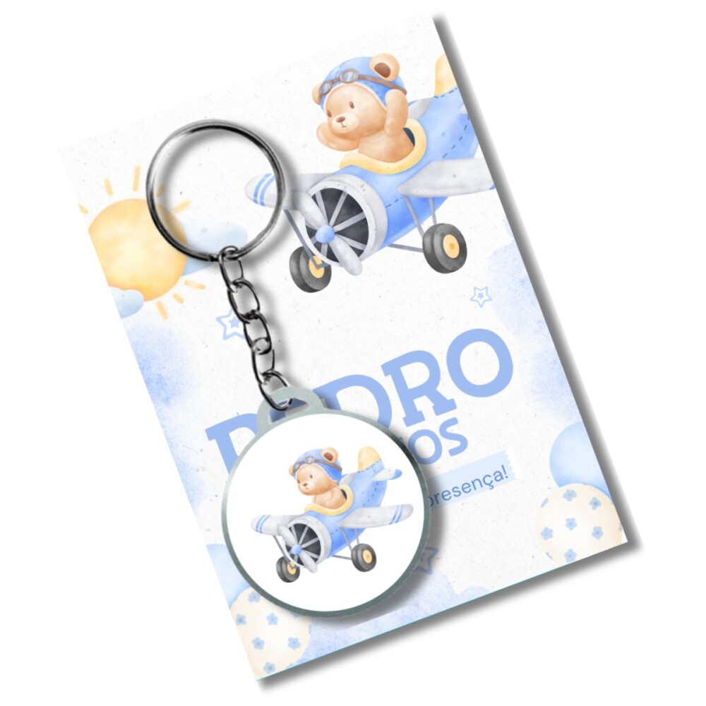 Chaveiro Personzalizado Ursinho Aviador + card e embalagem * ades