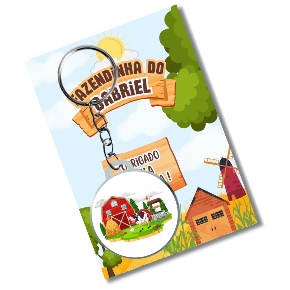 Chaveiro Personzalizado Fazendinha+ card e embalagem * adesivado