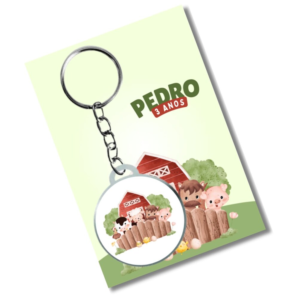Chaveiro Personzalizado Fazendinha+ card e embalagem * adesivado