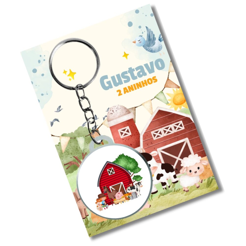 Chaveiro Personzalizado Fazendinha+ card e embalagem * adesivado