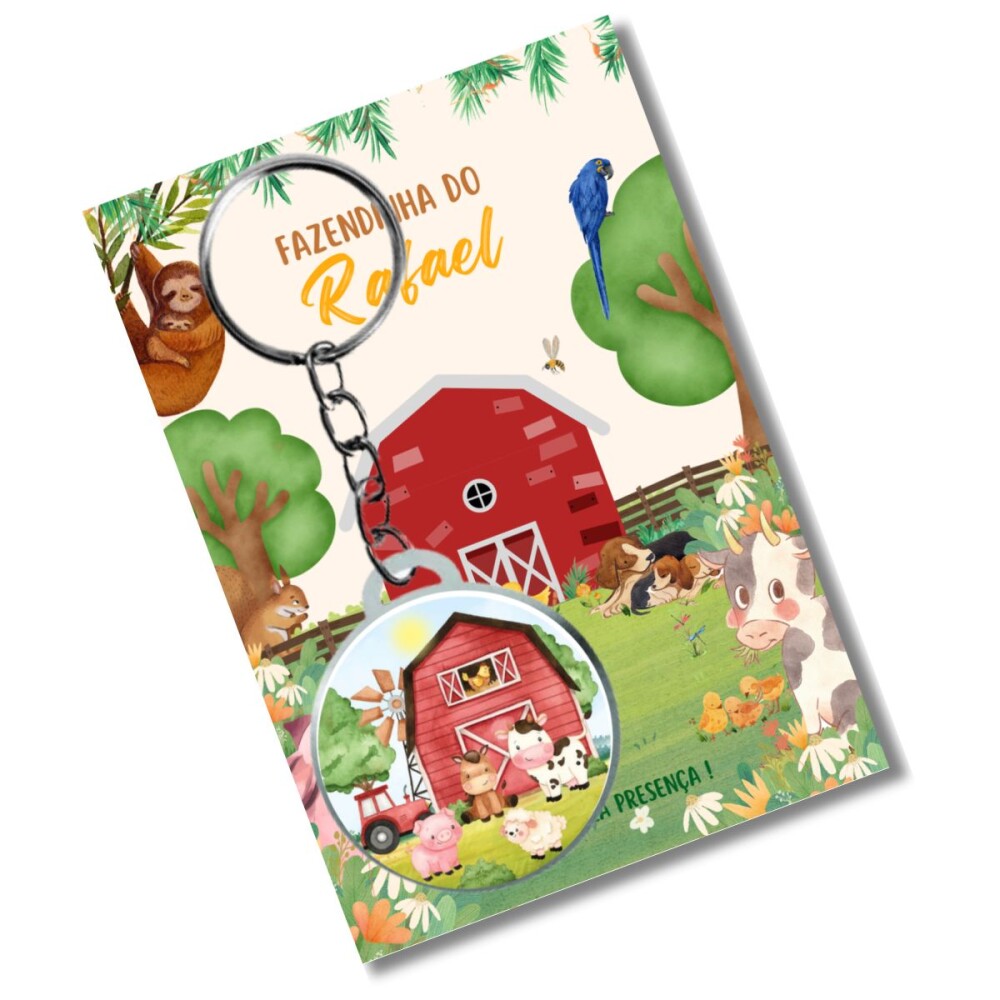 Chaveiro Personzalizado Fazendinha+ card e embalagem * adesivado
