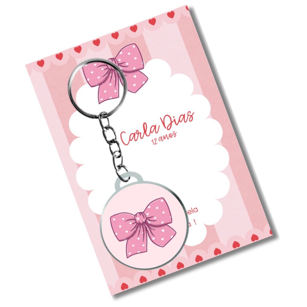 Chaveiro Personzalizado Laços Rosa + card e embalagem * adesivad