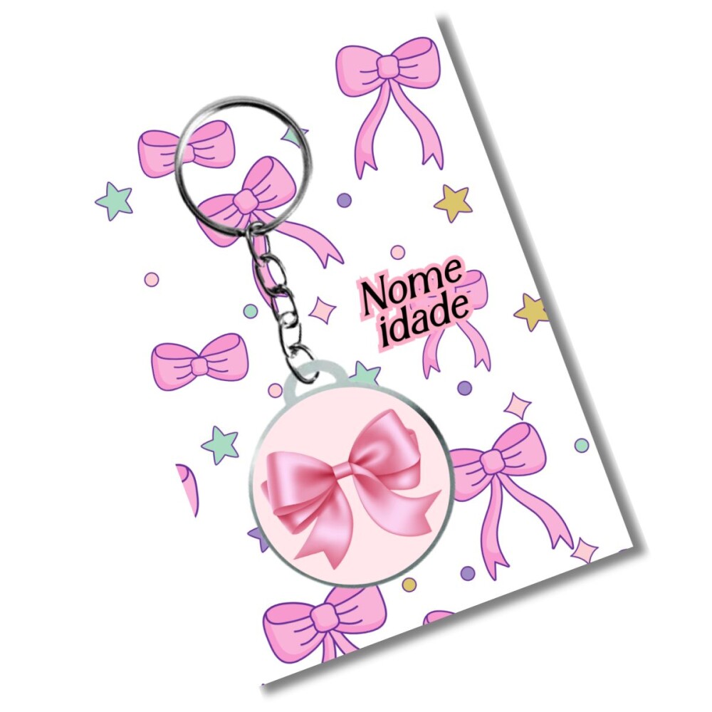 Chaveiro Personzalizado Laços Rosa + card e embalagem * adesivad