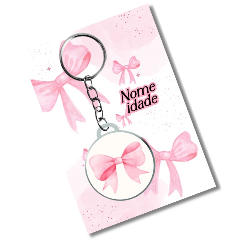 Chaveiro Personzalizado Laços Rosa + card e embalagem * adesivad