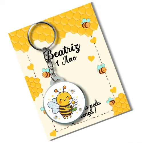 Chaveiros Personalizados  Abelhinha + card e embalagem * Adesivado*