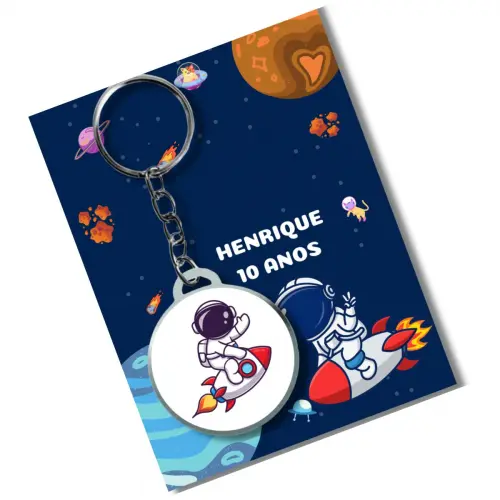 Chaveiro  Personalizado Astronauta + card e embalagem * adesivado