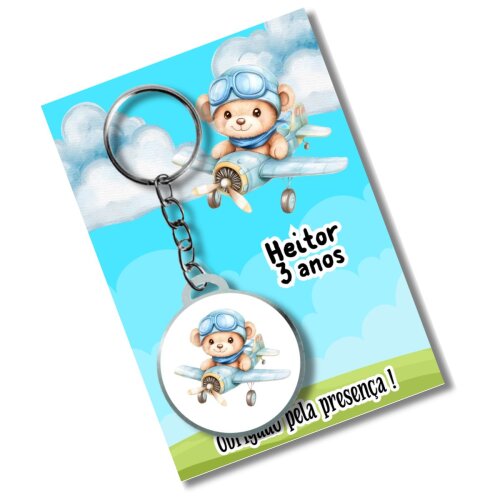 Chaveiro Personzalizado Ursinho Aviador + card e embalagem * ades