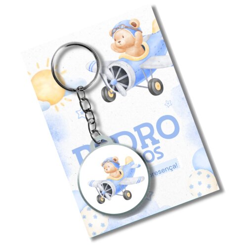 Chaveiro Personzalizado Ursinho Aviador + card e embalagem * ades