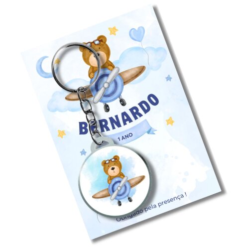 Chaveiro Personzalizado Ursinho Aviador + card e embalagem * ades