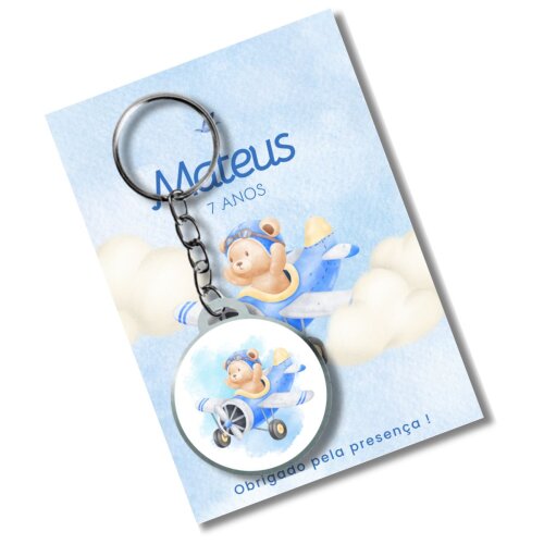Chaveiro Personzalizado Ursinho Aviador + card e embalagem * ades