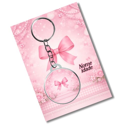 Chaveiro Personzalizado Laços Rosa + card e embalagem * adesivad