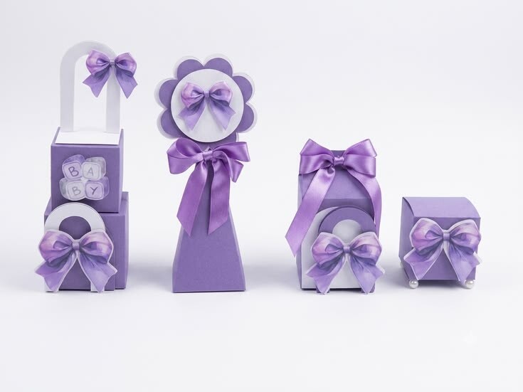 kit 20 caixinhas personalizadas laço lilás chá de bebê