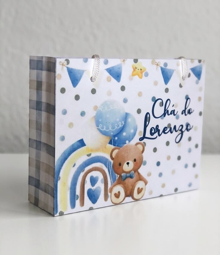 kit 10 sacolinha personalizadas ursinho chá de bebê menino PEGU