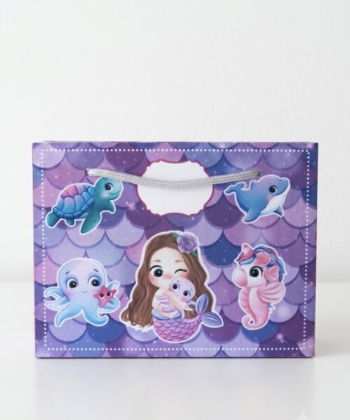 Kit 10 sacolinhas personalizadas sereia lilás PEGUE E MONTE