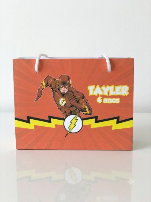 Kit 10 sacolinhas personalizadas flash herói PEGUE E MONTE