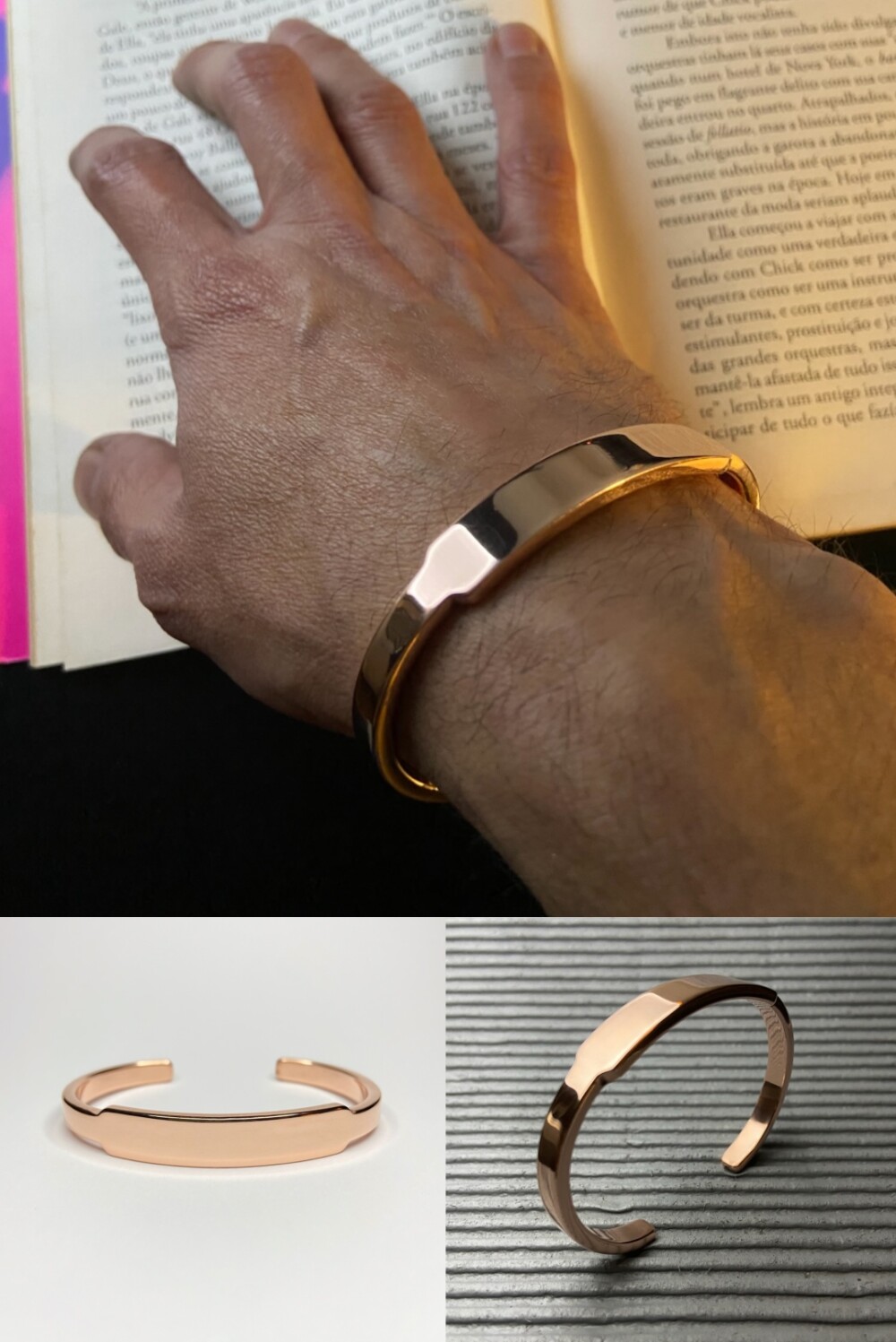 Pulseira em Cobre Cuff Ajustável Sob Medida