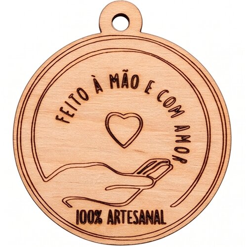 Tag de MDF 3x3cm Lembrancinha Artesanato Feito à Mão com Amor 3mm - 50 Unidades