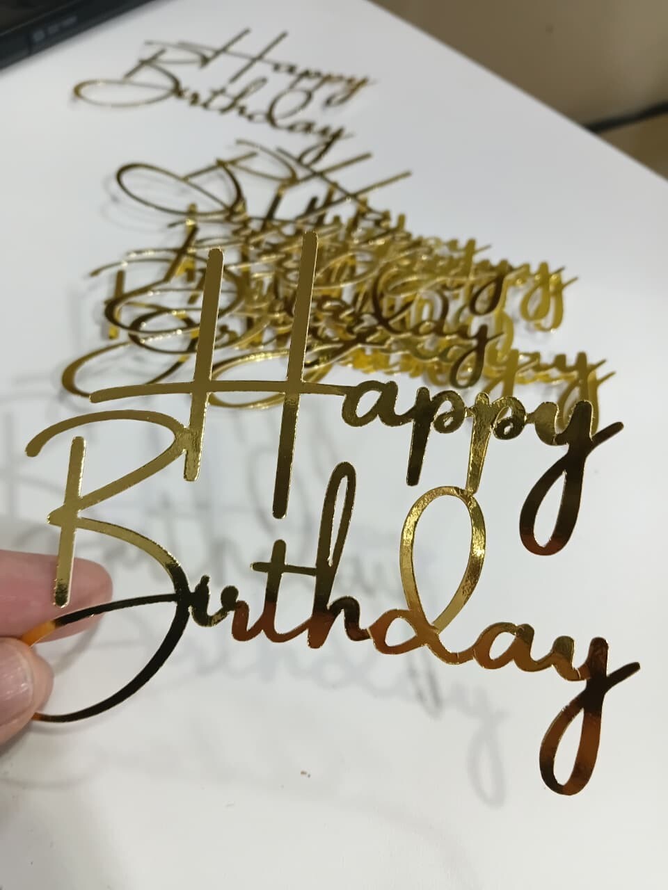Happy Birthday Dourado Espelhado em Lamicote – Aplique para Bol