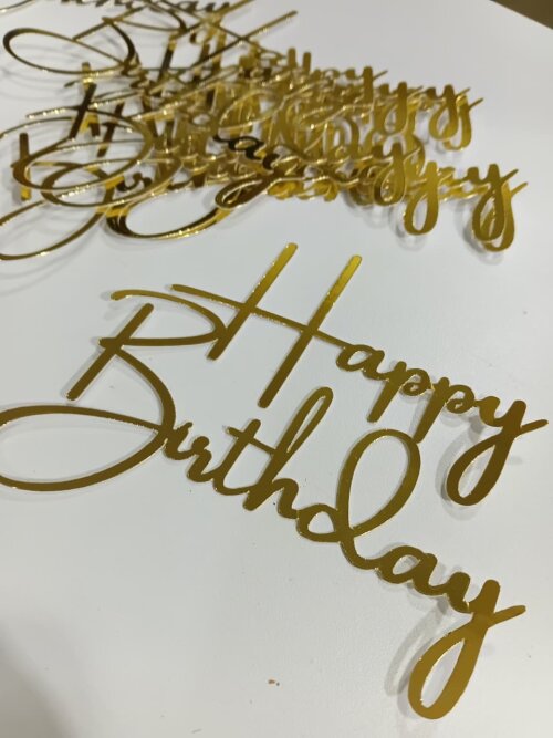 Happy Birthday Dourado Espelhado em Lamicote – Aplique para Bol