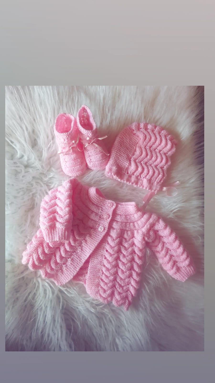 Conjunto Tricô Bebê: Casaquinho Touca Sapatinho 0-2 Meses