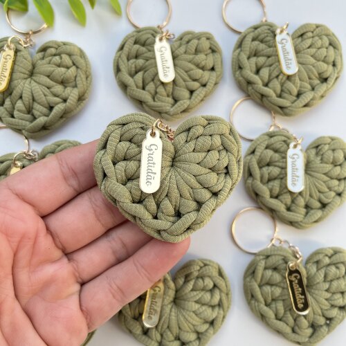 Chaveiro Coração em Crochê Personalizado com Tag Gratidão | Lembrancinha para Eventos