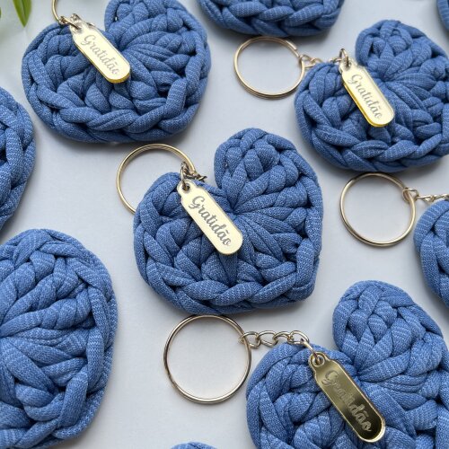 Chaveiro Coração em Crochê Personalizado com Tag Gratidão | L