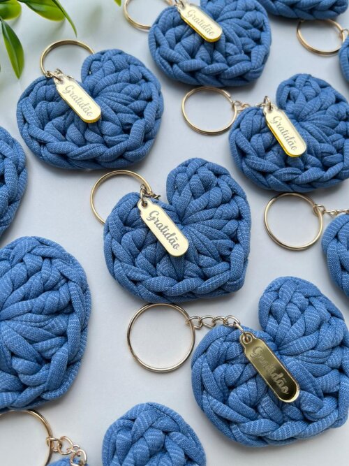 Chaveiro Coração em Crochê Personalizado com Tag Gratidão | L
