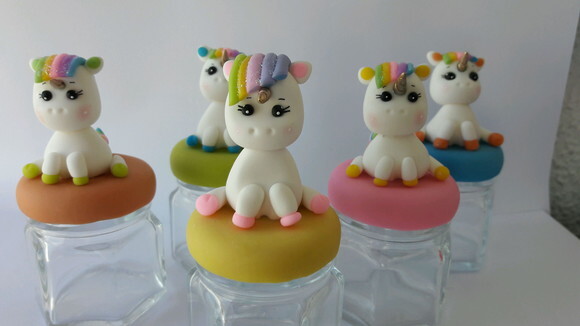 10 Potinho de Vidro Lembrancinha Unicornio Biscuit