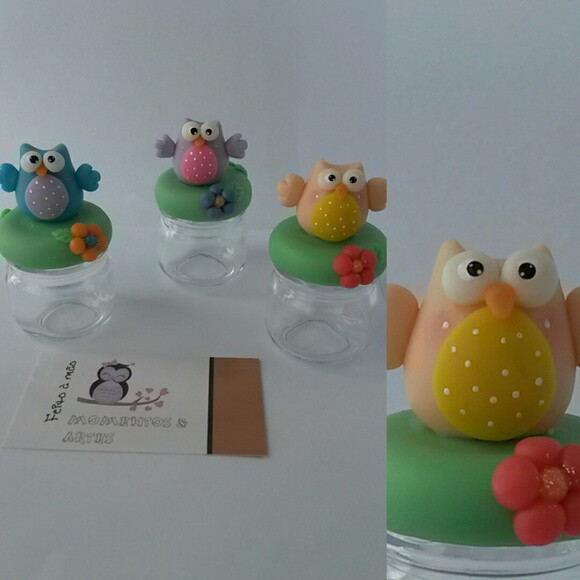 10 Potinhos de Vidro Lembrancinhas Corujinhas Biscuit