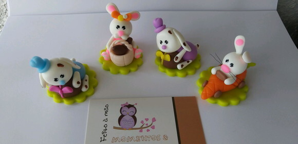 Apliques coelhinhos biscuit