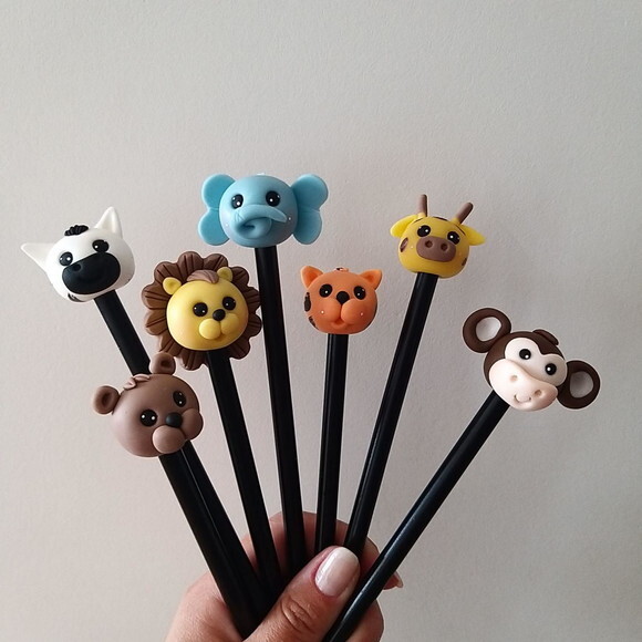 Lápis com Ponteiras de Animais Safari Biscuit