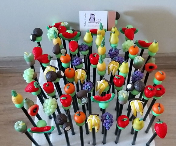 Lápis com Ponteiras Frutas Biscuit