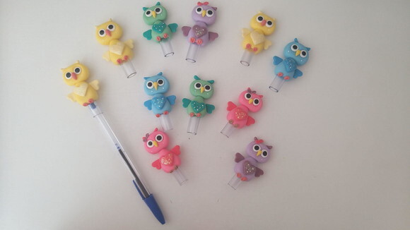 Ponteiras Corujas em Biscuit para Caneta Bic